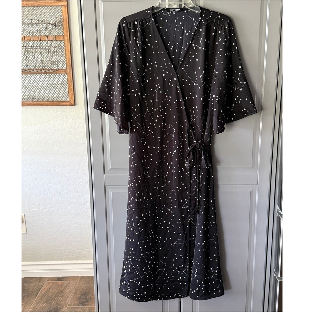 Disturbia Women's Celestial Goth Midi Kimono Dress, Black, 10(UK14)